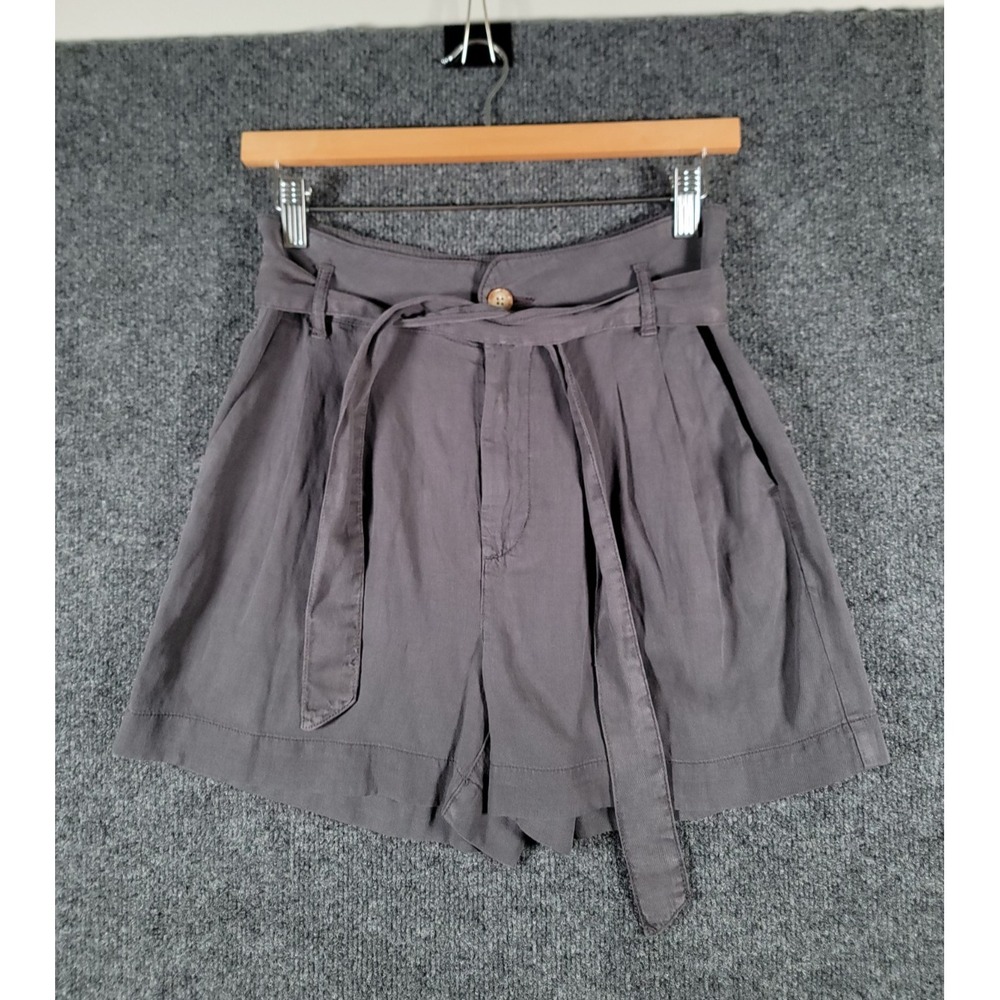 Faherty Shorts Gray XS Womens Linen Blend High Waisted Tie Pleated Festival Fun